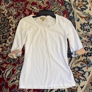 Burberry 3/4-Sleeve Check-Cuff Scoop Tee